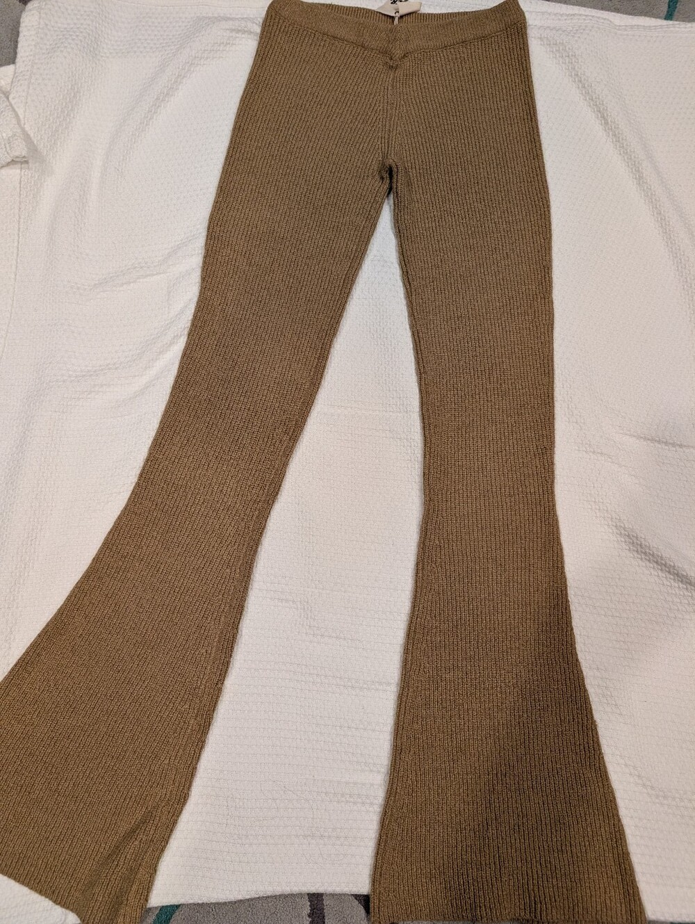 SEROYA Ribbed High-Waist Flare Pants - Camel - Picture 3 of 8